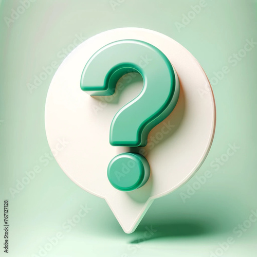 3D stylized three dimensional green question mark at the center 