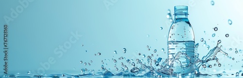 A banner illustration of a bottle of water with splashes for effect emulating the importance of hydration. Copy space for text