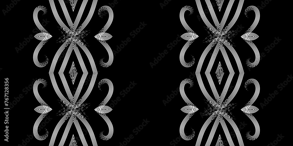 Fototapeta premium Seamless colourful batik ethnic dayak borneo line art pattern for aesthetic background or garment textile