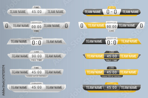 Scoreboard broadcast template and lower titles for football and soccer, vector illustration