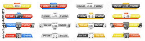 Scoreboard broadcast template and lower titles for football and soccer, vector illustration