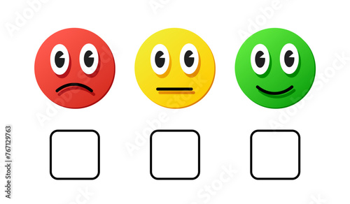 satisfaction rating emoji positive, neutral and negative, vector illustration of different mood red, green, yellow face