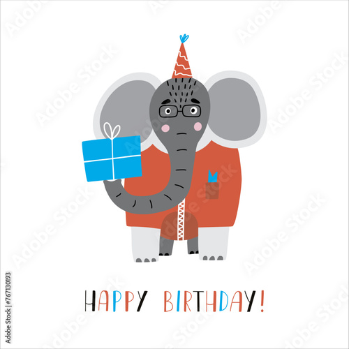 Birthday card with cute elephant