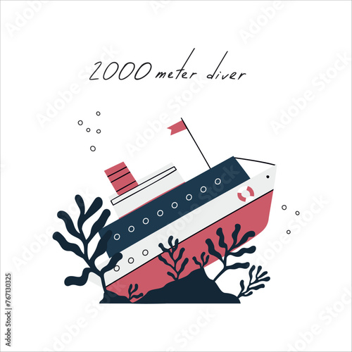 Vector illustration with sunken ship