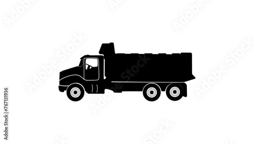 Dump truck sign, black isolated silhouette