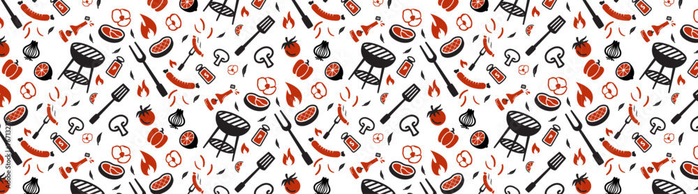 barbeque icon seamless pattern background, barbecue wallpaper, bbq cute repeat retro style