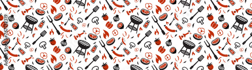 barbeque icon seamless pattern background, barbecue wallpaper, bbq cute repeat retro style photo