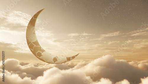 ketupat clouds crescent moon illustration background 3d photo