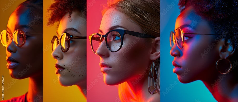 Fototapeta premium 4 businesswomen with diverse ethnic backgrounds wearing glasses