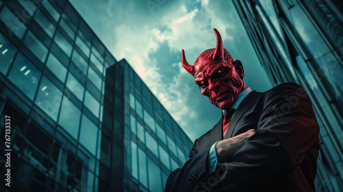 A creative representation of the devils influence in a high-powered business environment photo