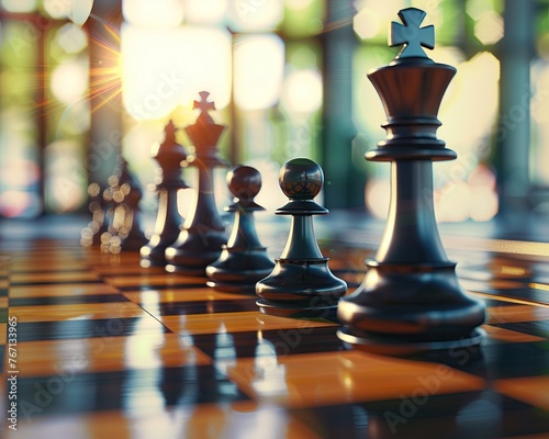 3D Corporate Chess battlefield, highlighting strategic maneuvers in the business world , 3D render