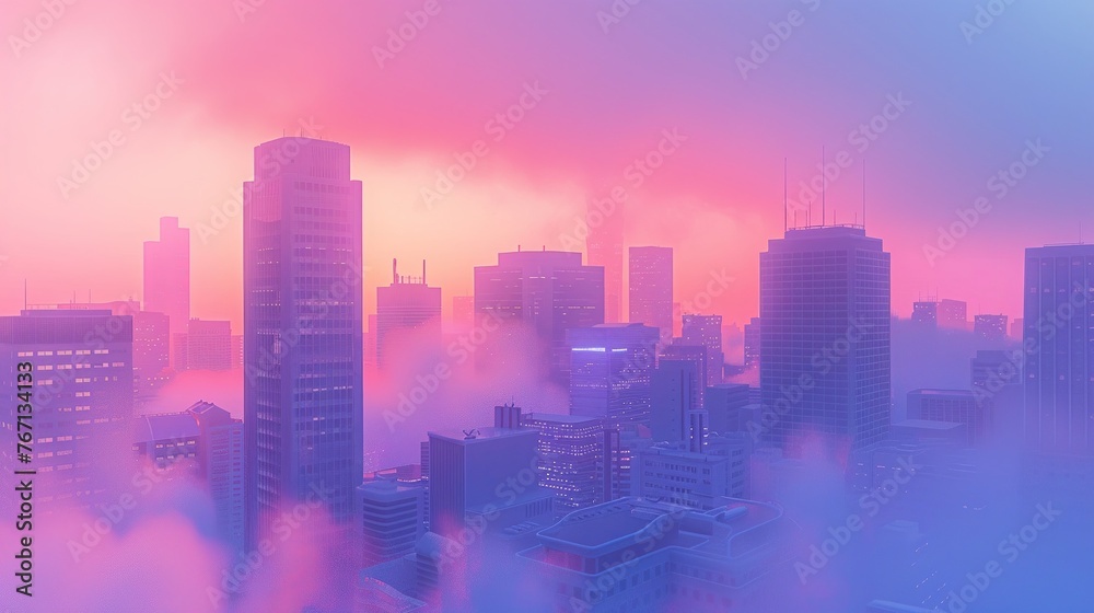 3D pastel animation of a futuristic cityscape, soft hues, dreamlike skyline ,3D render