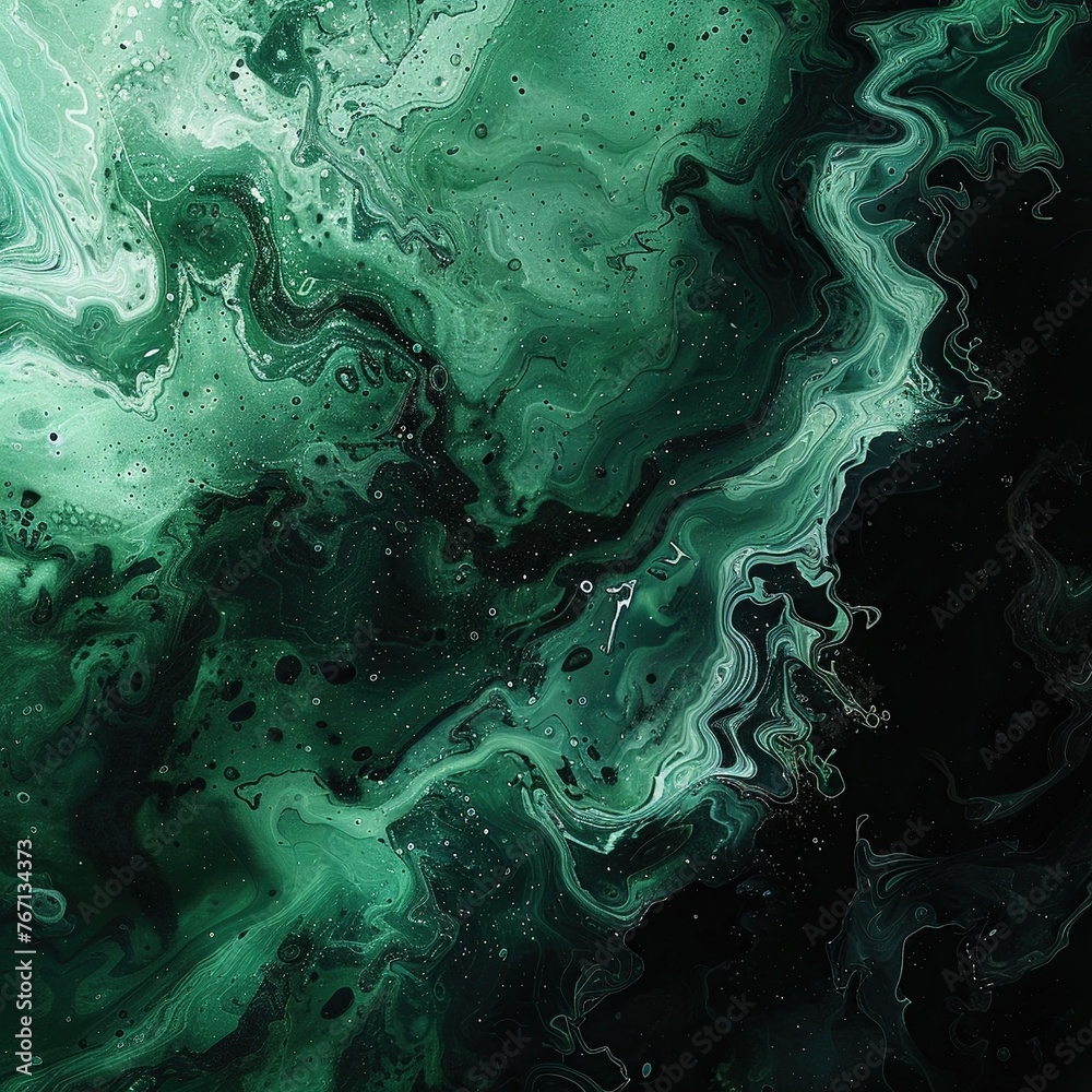 Obraz premium Abstract art with vibrant green splashes on a black canvas, energetic colors ,3D render