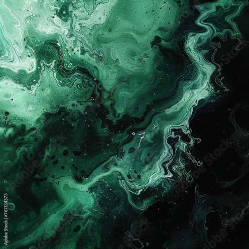 Abstract art with vibrant green splashes on a black canvas, energetic colors ,3D render