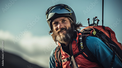 Middle-Aged Man Portrait as Hang Glider Pilot in Nature