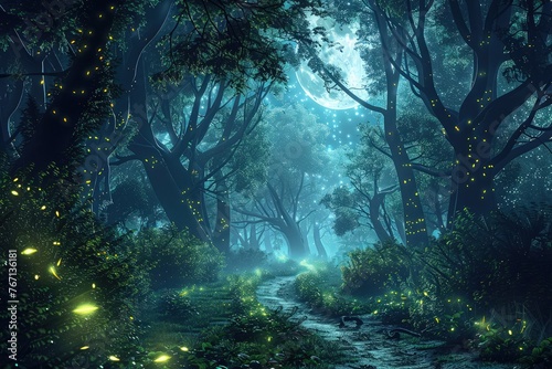 Enchanted Nightfall: A Magical Forest Alight with Twinkling Fairy Lights © Sundas