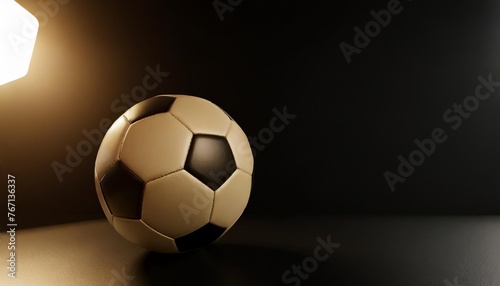 black copy space background with partial illumination on the football 3d rendering