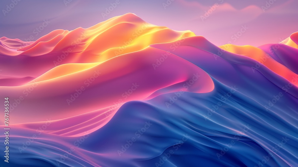 A 3D rendered image of smooth, flowing terrain in vibrant hues, evoking the undulating topography of a colorful landscape for creative backdrops in marketing materials, web design A 3D rendered image of smooth, flowing terrain in vibrant hues, evoking the undulating topography of a colorful landscape for creative backdrops in marketing materials, web design