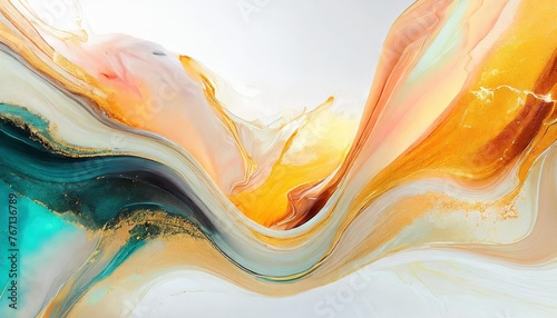 abstract colorful bright vivid colors liquid acrylic paint motion flow on white background with swirls and paint explosions and drops business background template