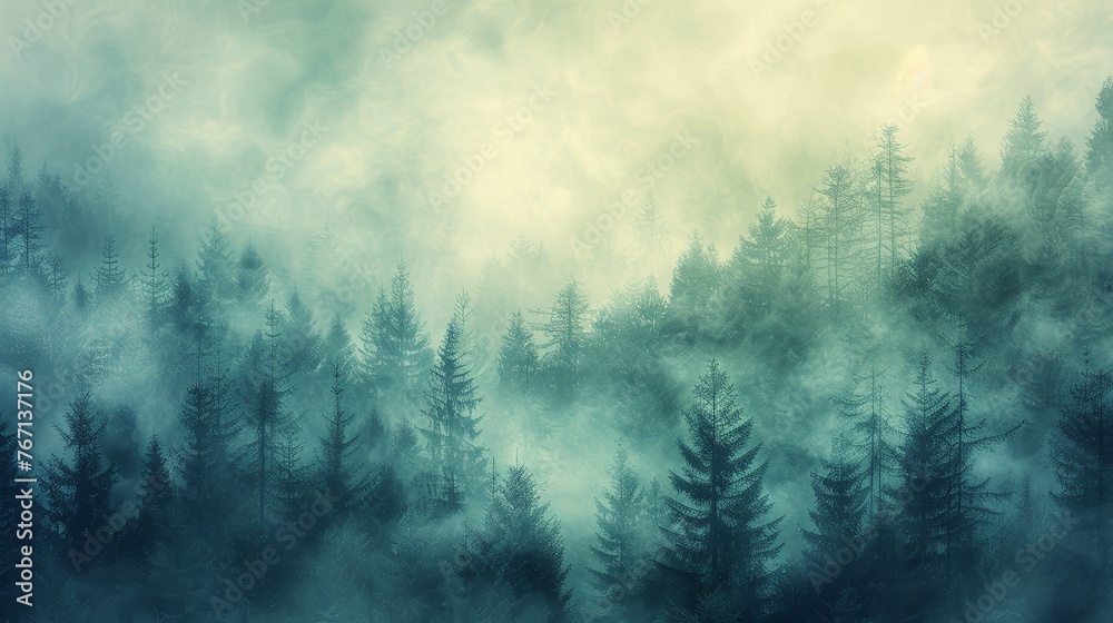 A lush green foliage forefront with a mysterious misty forest background, capturing the tranquil essence of a misty morning in a serene woodland setting. A lush green foliage forefront with a mysterious misty forest background, capturing the tranquil essence of a misty morning in a serene woodland setting.