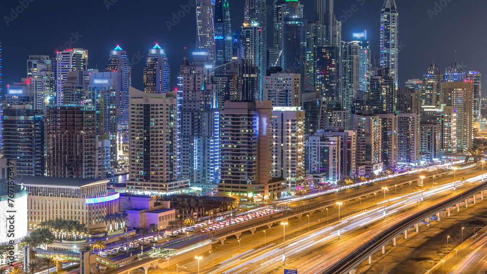 Fantastic rooftop skyline of Dubai marina timelapse. Fantastic rooftop skyline of Dubai marina timelapse.