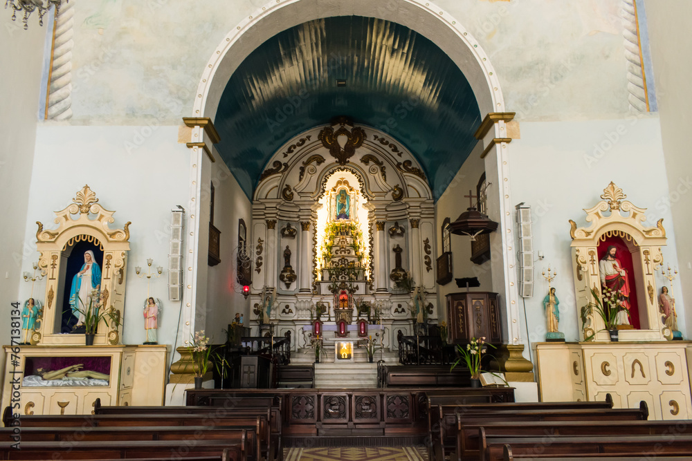 Obraz premium Sao Francisco do Sul, Brazil - September 22th 2023: Interior of the Igreja Matriz Nossa Senhora da Graça - Main church in the historic center
