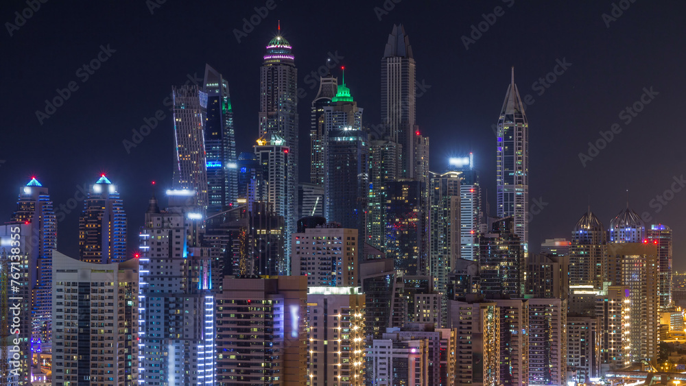Fantastic rooftop skyline of Dubai marina timelapse.