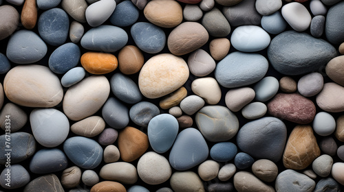 Textured River Rocks and Colored Stones on Beach