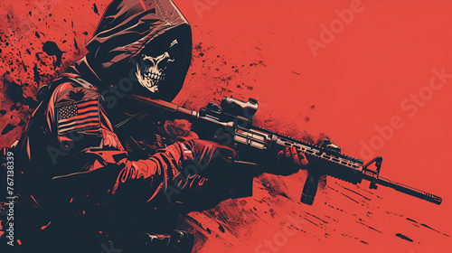  U.S. Patriotic Grim Reaper Logo with M4 Carbine photo