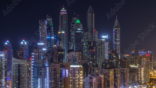 Fantastic rooftop skyline of Dubai marina timelapse. © neiezhmakov