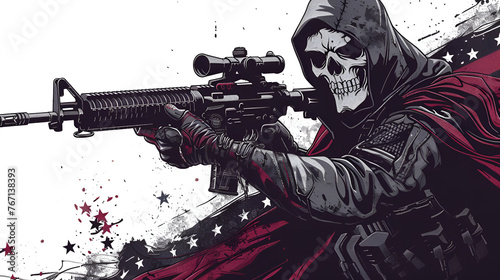  U.S. Patriotic Grim Reaper Logo with M4 Carbine