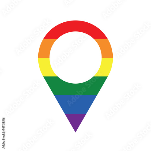 LGBT rainbow flag colors location pin, map pin icon, LGBT-friendly place, vector illustration