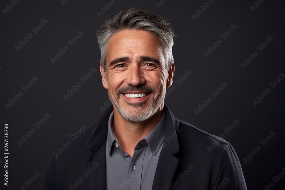 Portrait of a happy mature man with grey hair smiling at the camera.
