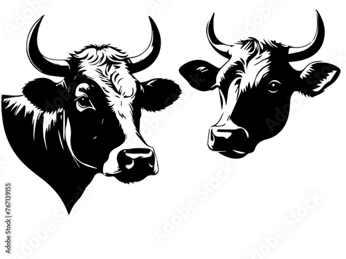 set of a cow head silhouette vector