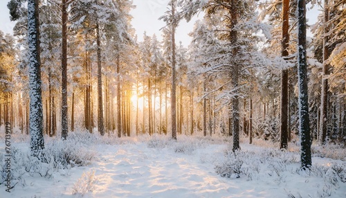 winter forest background with snow