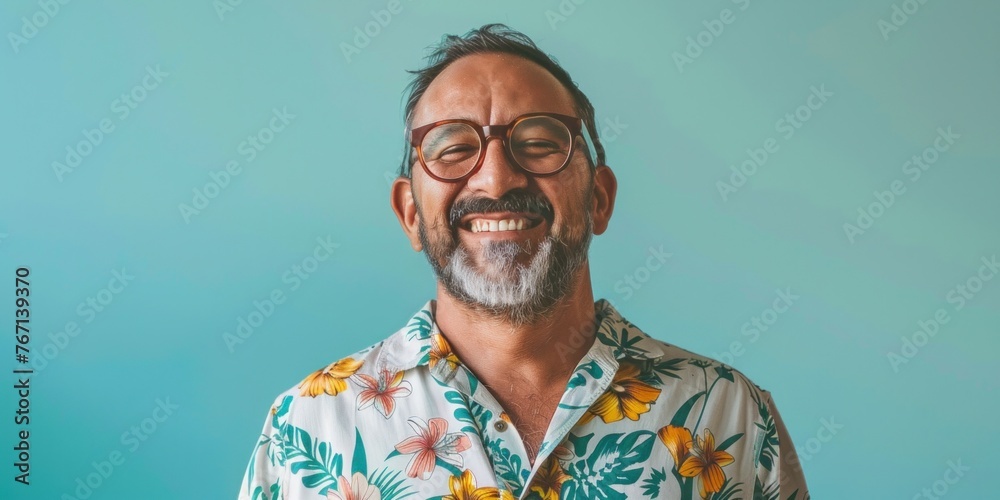 Central American Man Smiling in Floral Shirt Central American Man Smiling in Floral Shirt