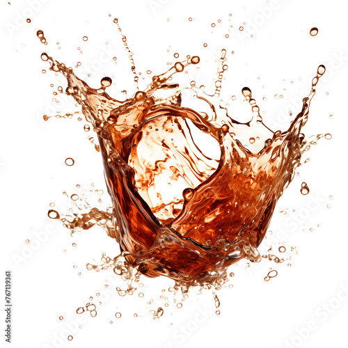Cola splash isolated on white and transparent background
