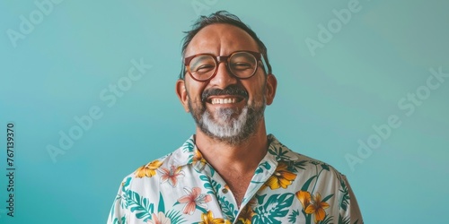 Central American Man Smiling in Floral Shirt