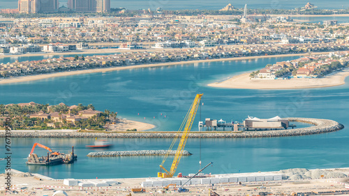 Aerial view of Palm Jumeirah Island timelapse. photo