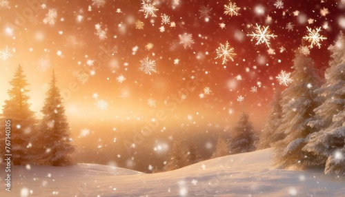 red christmas background with snowflakes and stars © Lauren