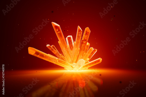 Obraz na płótnie Enigmatic Orange Crystals Aglow Against a Mysterious Dark Background w salonie