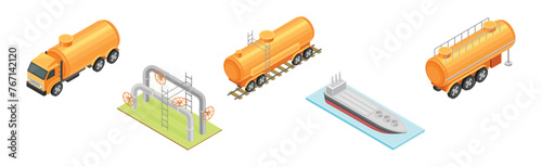 Oil Petroleum Industry with Fuel Extraction Vector Set