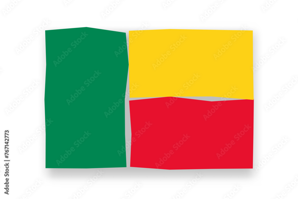 Benin flag - stylish flag mosaic of colorful papercuts. Vector illustration with dropped shadow isolated on white background Benin flag - stylish flag mosaic of colorful papercuts. Vector illustration with dropped shadow isolated on white background