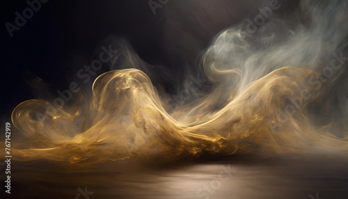 mystical mist swirling smoke in dark and light symphony fluid fantasia abstract dance of fog and light on floor with black background photo
