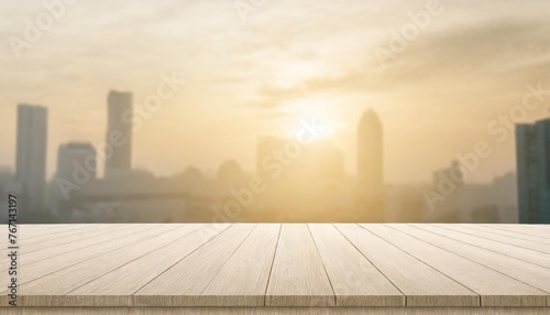 wood table top on white abstract background form office building