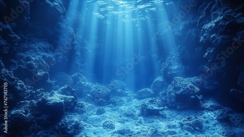  an underwater view of a coral reef with sunlight coming in from the water s surface and light coming in from the water s surface.