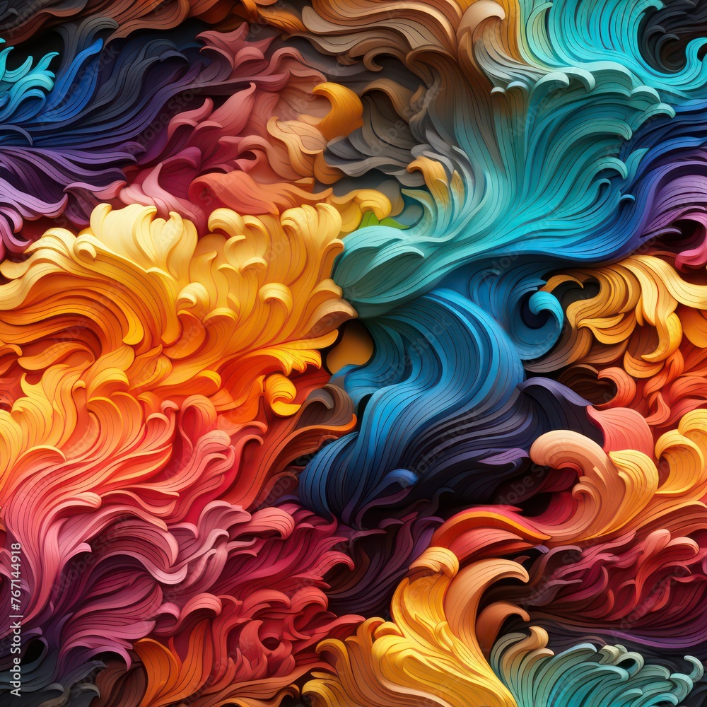 Seamless abstract rainbow waves and shapes texture pattern background