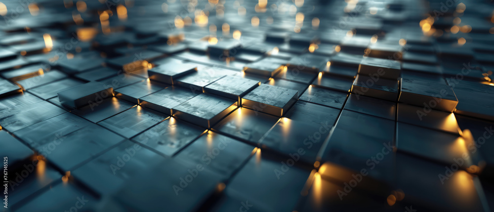 Obraz premium Illuminated cubic surface, modern abstract artwork