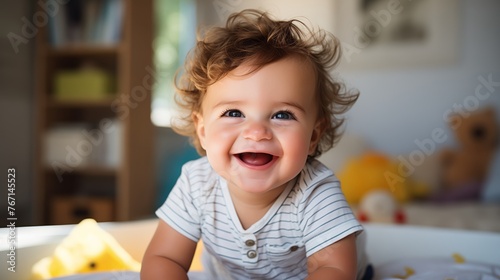 Baby's Playful Giggle, a baby, 5 months old, Joyful, Playful, Energetic, Engaging in tickle time and 