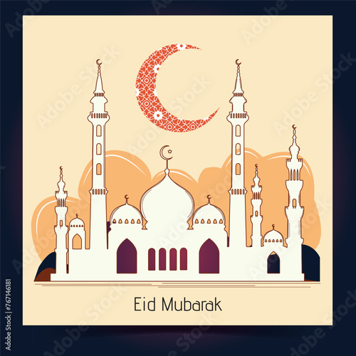 Eid Mubarak Poster design. Arabic Islamic Elegant White and Golden Luxury Ornamental Background with Islamic Pattern and Decorative Ornament Frame